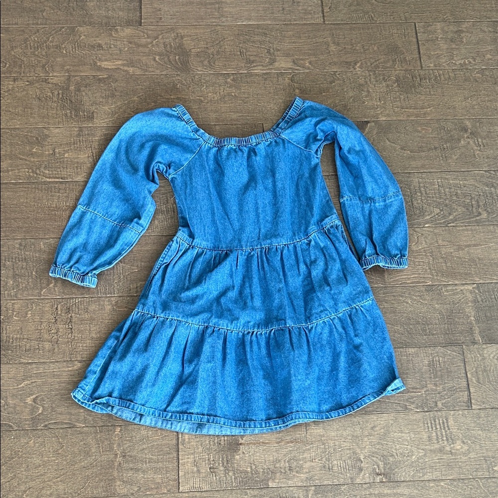 Hayden Girls Blue Denim Tiered Puff-Sleeve Dress